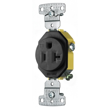 Hubbell Wiring Device-Kellems Straight Blade Receptacle, 5-20R, 20 A, 125V AC, 2 Pole, 3 Wire, Self-Grounded RR201BKTR
